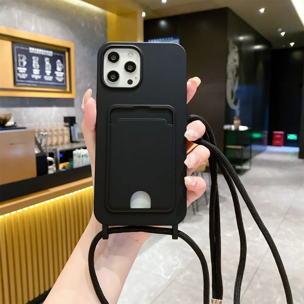 Apple iPhone 16 Pro Hoesje met Koord en Pasjeshouder Siliconen Zwart afbeelding 8