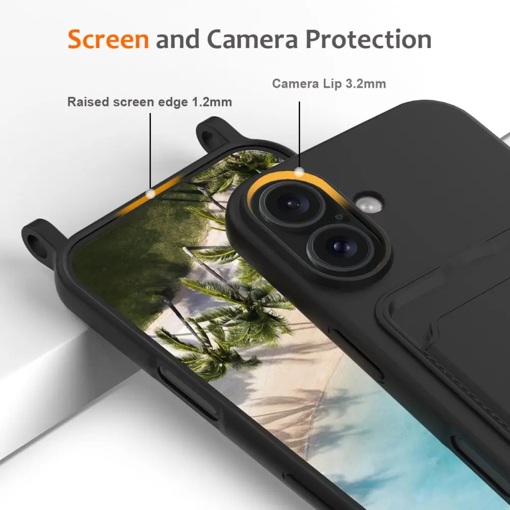 Apple iPhone 16 Hoesje met Koord en Pasjeshouder Siliconen Zwart afbeelding 7