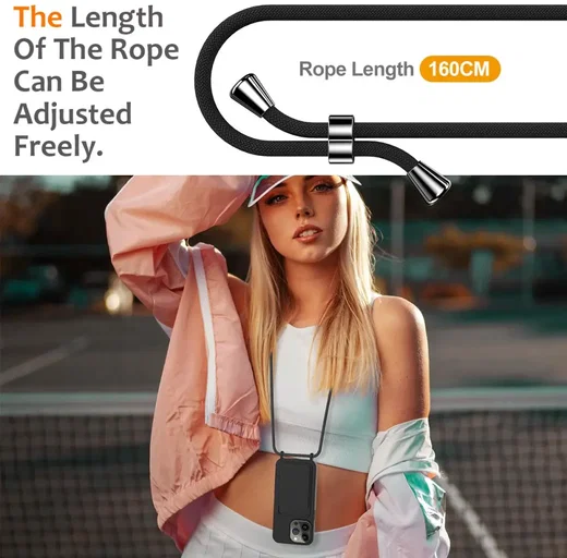 Apple iPhone15 Pro Hoesje met Koord en Pasjeshouder Siliconen Zwart afbeelding 3