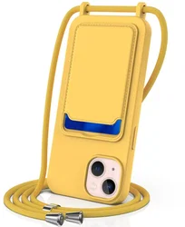 Apple iPhone 15 Hoesje met Koord en Pasjeshouder Siliconen Geel afbeelding