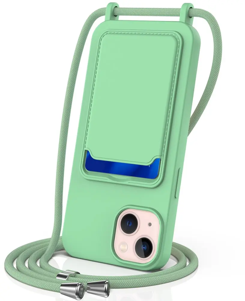 Apple iPhone 14 Hoesje met Koord en Pasjeshouder Siliconen Geel afbeelding 1