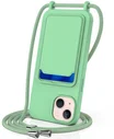 Apple iPhone 14 Hoesje met Koord en Pasjeshouder Siliconen Geel
