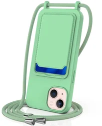 Apple iPhone 14 Hoesje met Koord en Pasjeshouder Siliconen Geel afbeelding