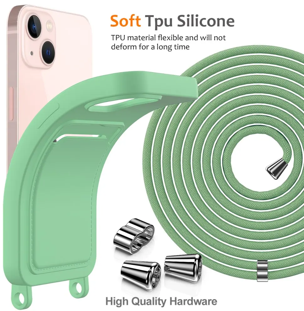Apple iPhone 14 Hoesje met Koord en Pasjeshouder Siliconen Geel afbeelding 8