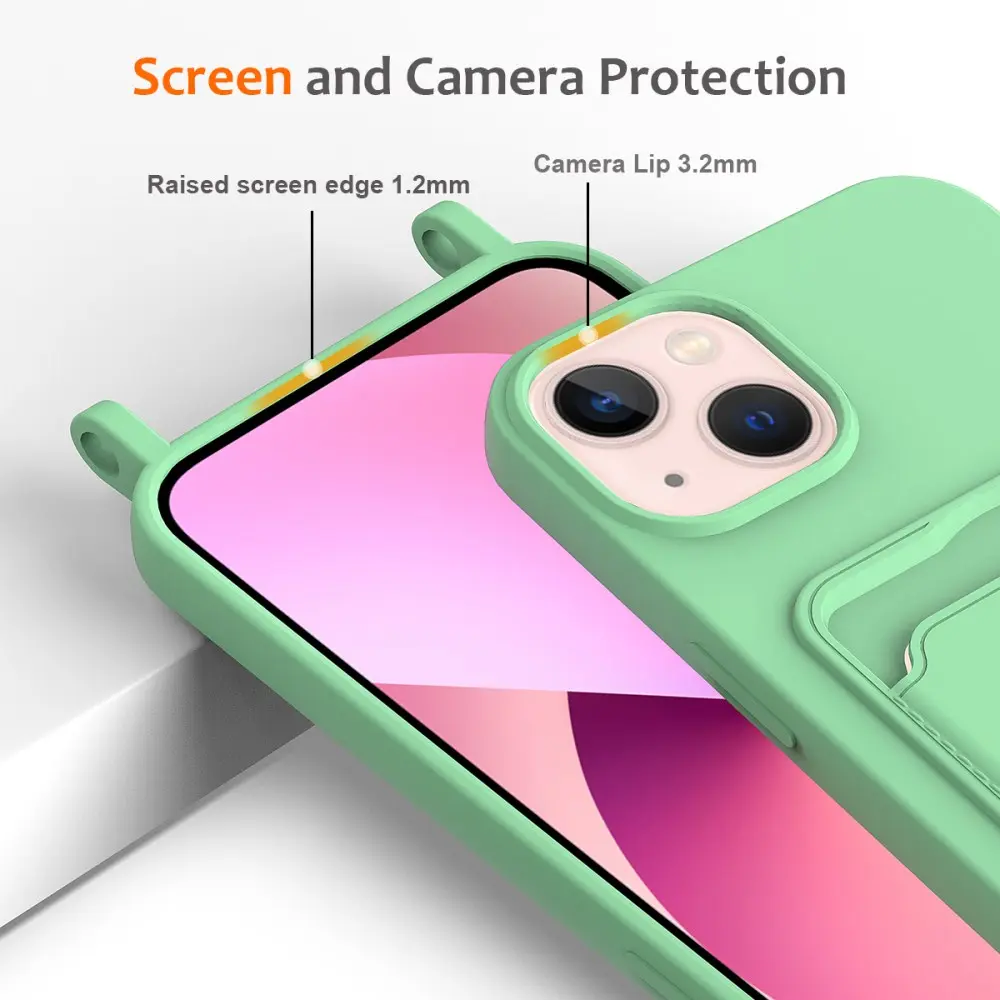Apple iPhone 14 Hoesje met Koord en Pasjeshouder Siliconen Geel afbeelding 5