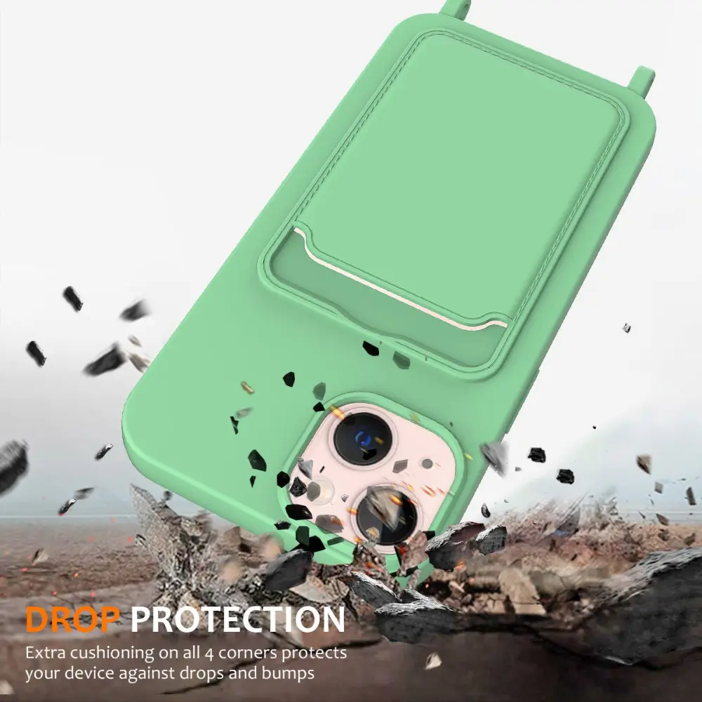 Apple iPhone 14 Hoesje met Koord en Pasjeshouder Siliconen Geel afbeelding 2