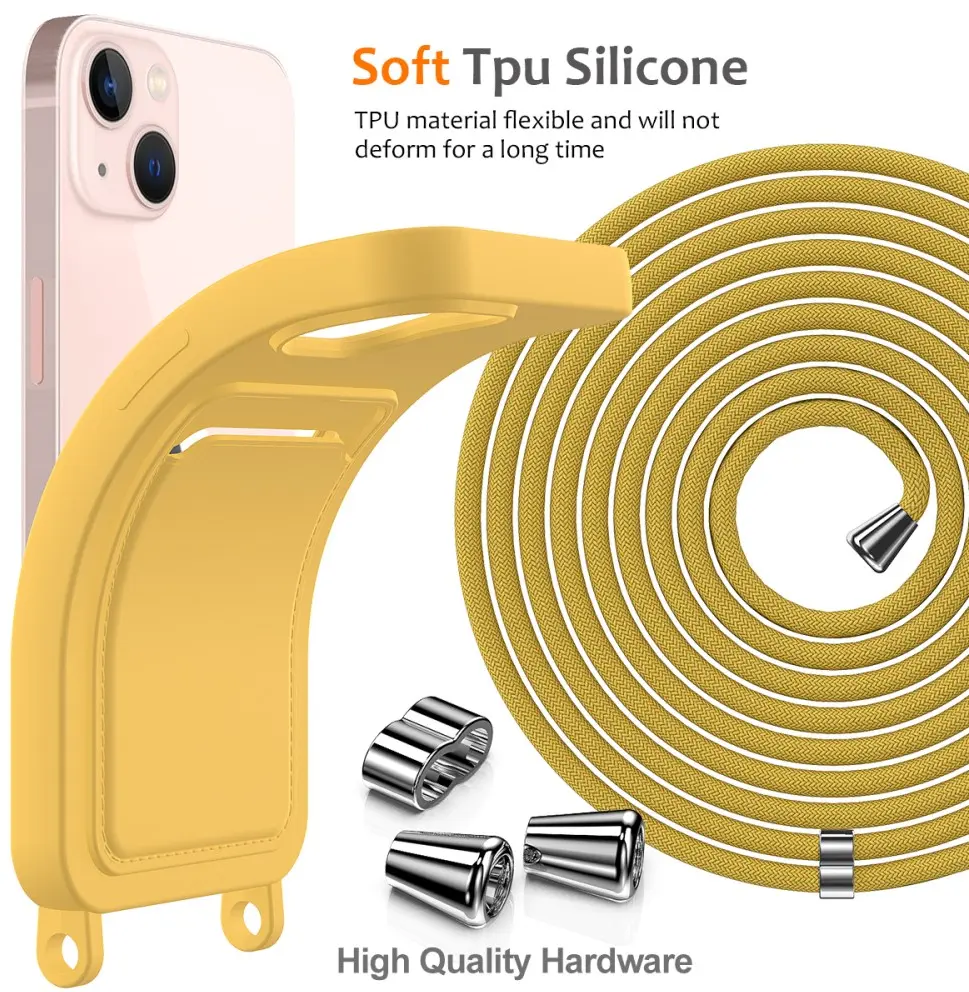 Apple iPhone 14 Hoesje met Koord en Pasjeshouder Siliconen Groen afbeelding 9
