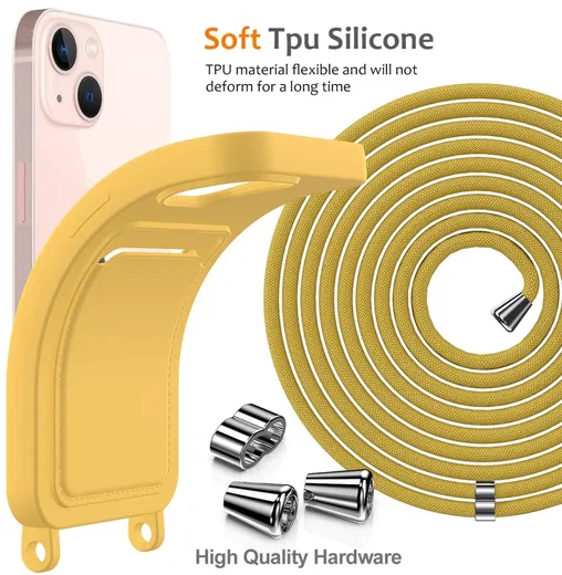 Apple iPhone 14 Hoesje met Koord en Pasjeshouder Siliconen Groen afbeelding 9