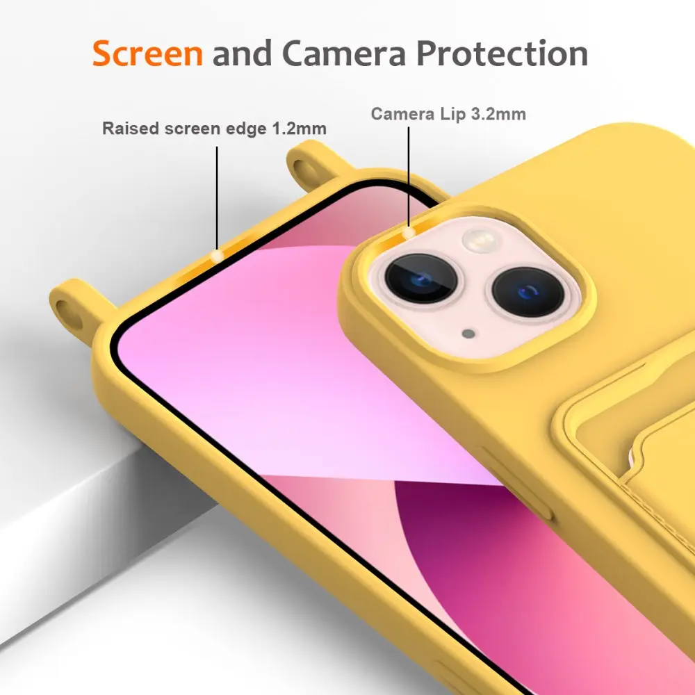 Apple iPhone 14 Hoesje met Koord en Pasjeshouder Siliconen Groen afbeelding 5