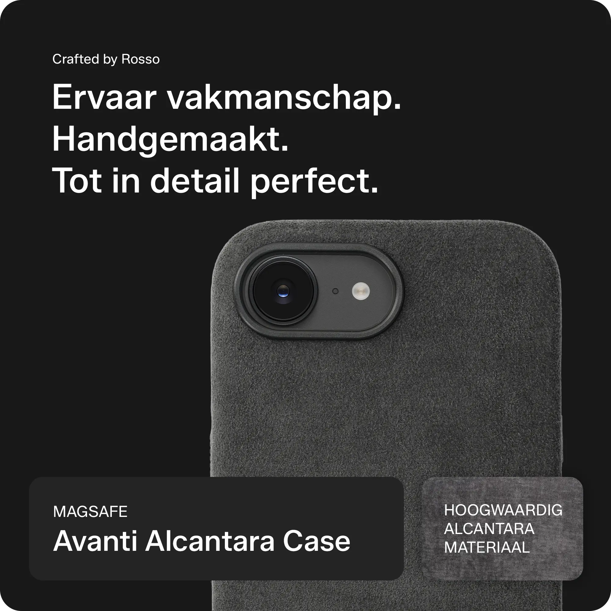 Rosso Avanti Apple iPhone 17e / 16e Hoesje Alcantara MagSafe Back Cover Grijs afbeelding 4