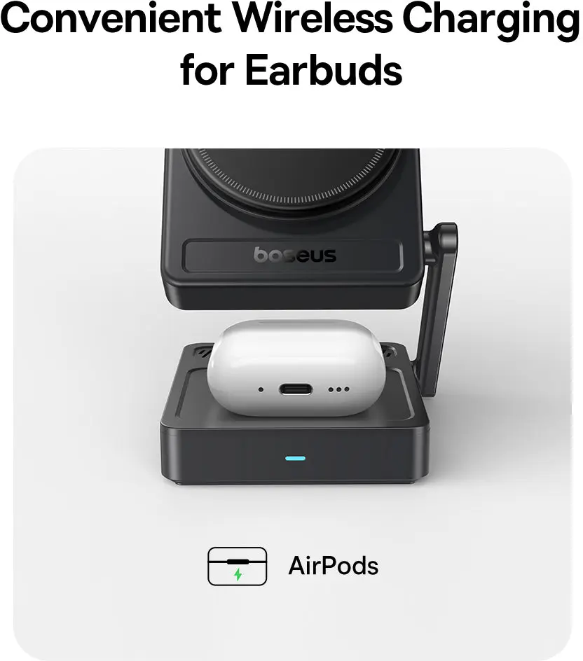 Baseus PicoGo 3-in-1 Draadloze Qi 2.2 Oplader Smartphone/Watch/AirPods 25W Zwart afbeelding 9