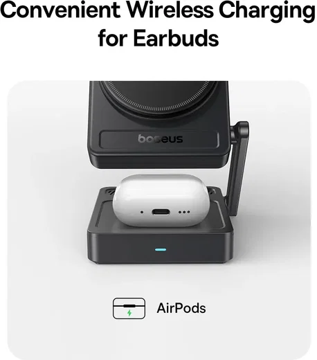 Baseus PicoGo 3-in-1 Draadloze Qi 2.2 Oplader Smartphone/Watch/AirPods 25W Zwart afbeelding 9