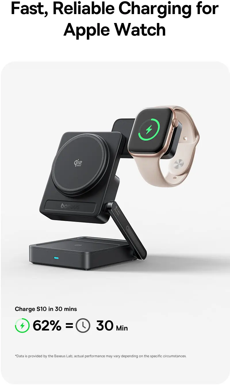 Baseus PicoGo 3-in-1 Draadloze Qi 2.2 Oplader Smartphone/Watch/AirPods 25W Zwart afbeelding 5