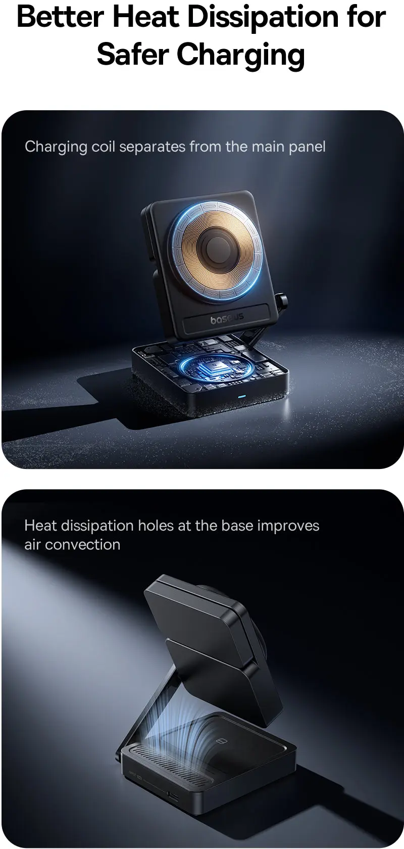 Baseus PicoGo 3-in-1 Draadloze Qi 2.2 Oplader Smartphone/Watch/AirPods 25W Zwart afbeelding 8