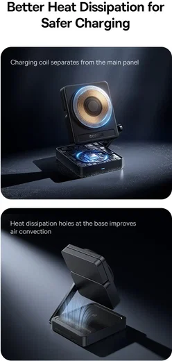 Baseus PicoGo 3-in-1 Draadloze Qi 2.2 Oplader Smartphone/Watch/AirPods 25W Zwart afbeelding 8