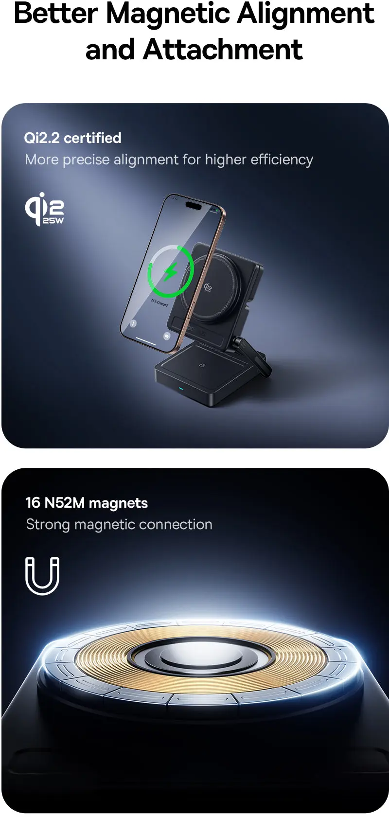 Baseus PicoGo 3-in-1 Draadloze Qi 2.2 Oplader Smartphone/Watch/AirPods 25W Zwart afbeelding 7