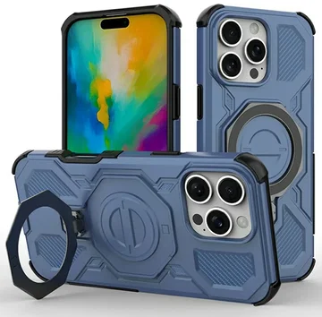 Apple iPhone 16 Pro Max Hoesje MagSafe 360° Standaard Blauw