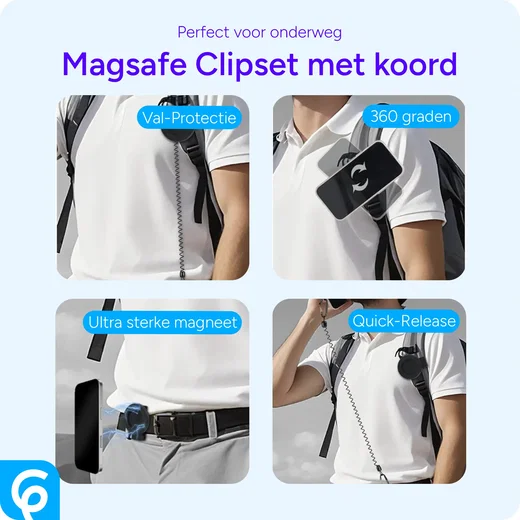 SBG Universele Magsafe Clip Set met Veiligheidskoord & Bevestigingsplaatje Zwart afbeelding 5