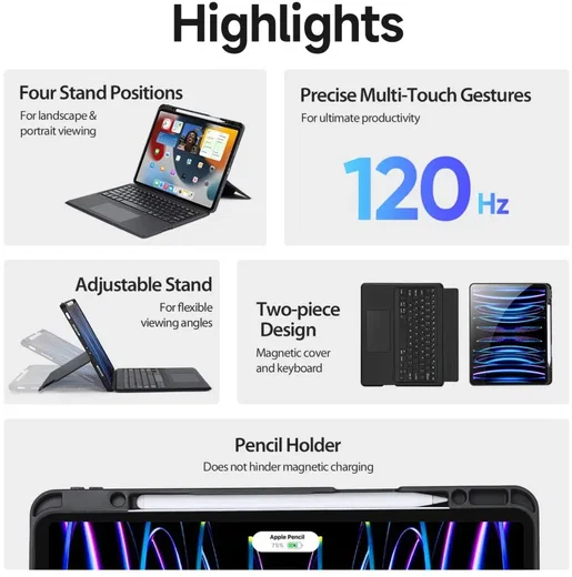 Dux Ducis DK iPad Air 13 (24/25/26) / Pro 12.9 (20/21/22) Hoes Toetsenbord Zwart afbeelding 4
