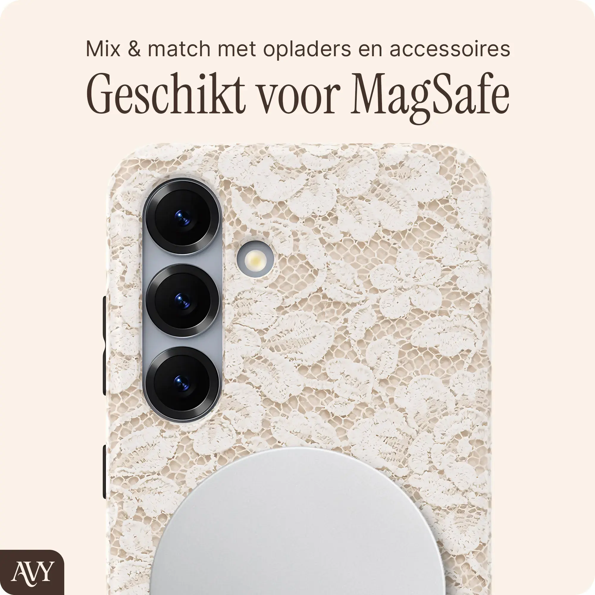 AVY Samsung Galaxy S24 Plus Hoesje MagSafe Back Cover Vintage Lace afbeelding 6