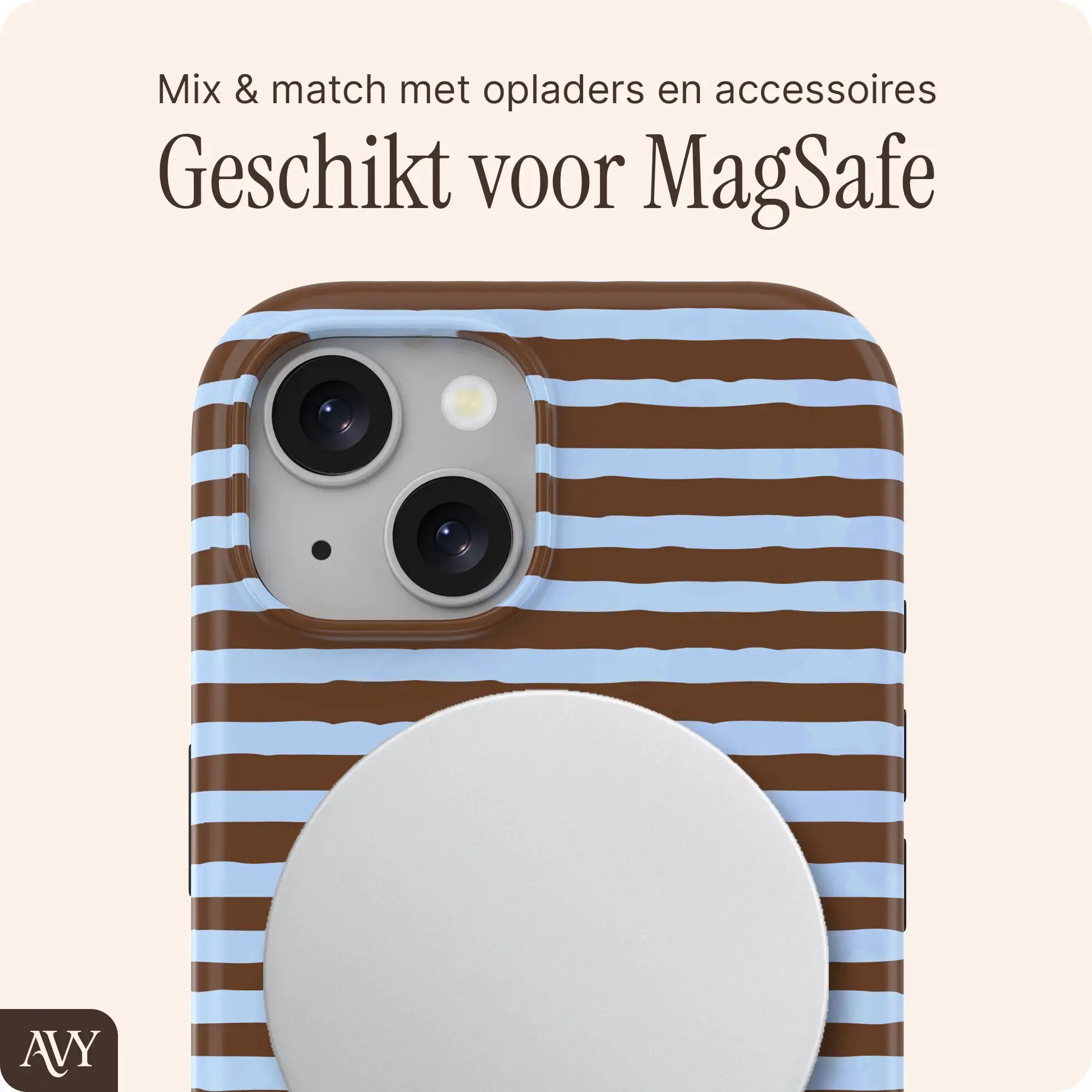 AVY Apple iPhone 14 / 13 Hoesje MagSafe Back Cover Ocean Latte afbeelding 6