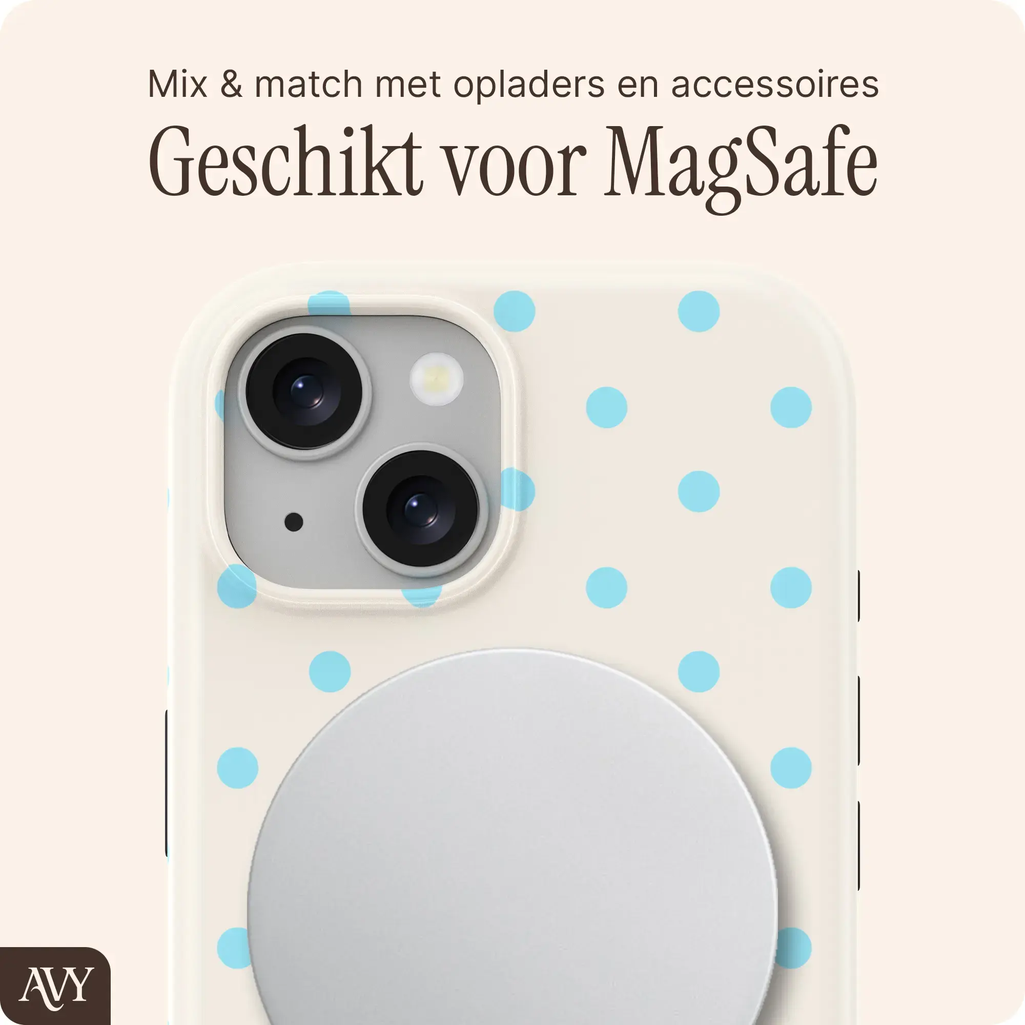AVY Apple iPhone 14 / 13 Hoesje MagSafe Back Cover Riviera Dots afbeelding 6