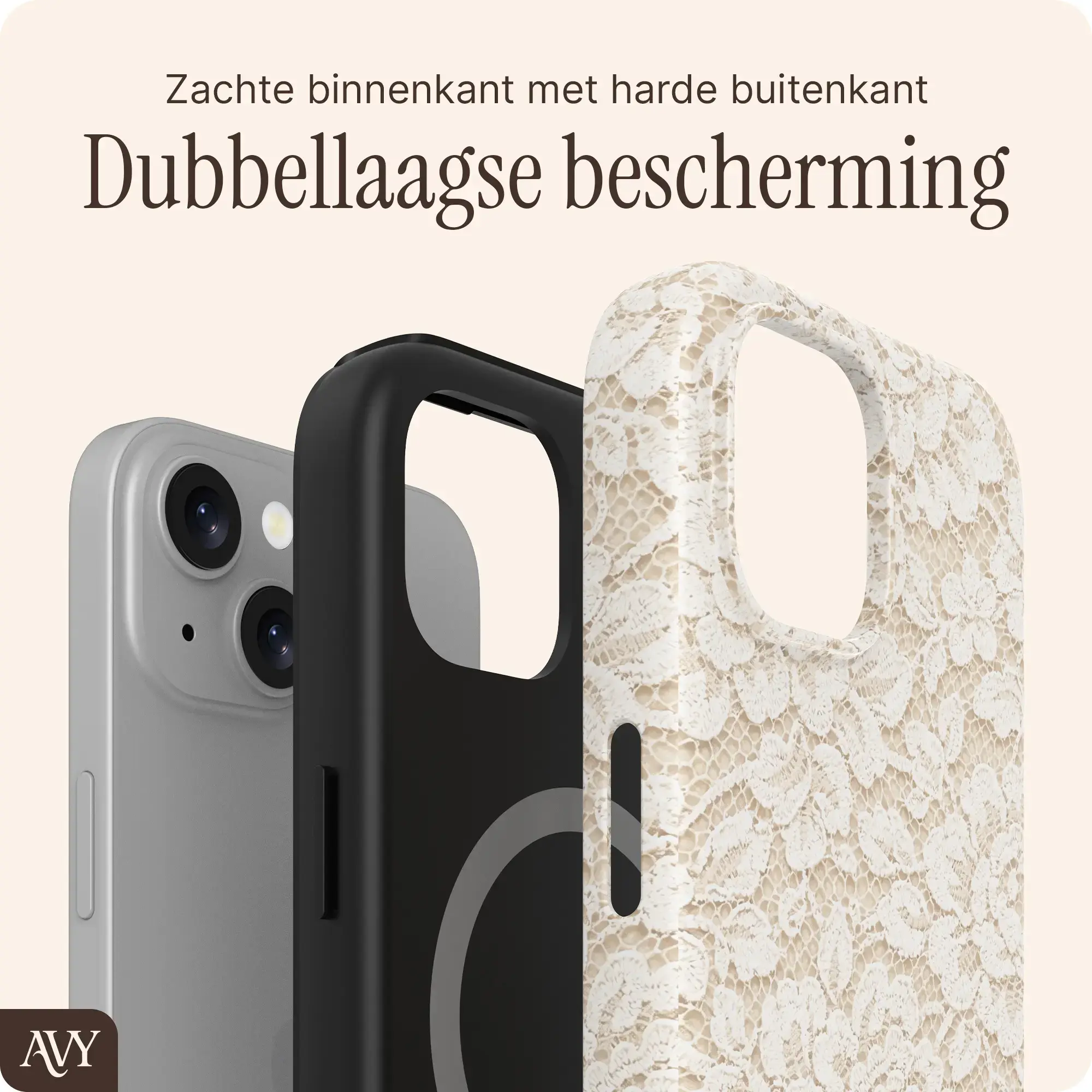 AVY Apple iPhone 14 / 13 Hoesje MagSafe Back Cover Vintage Lace afbeelding 5
