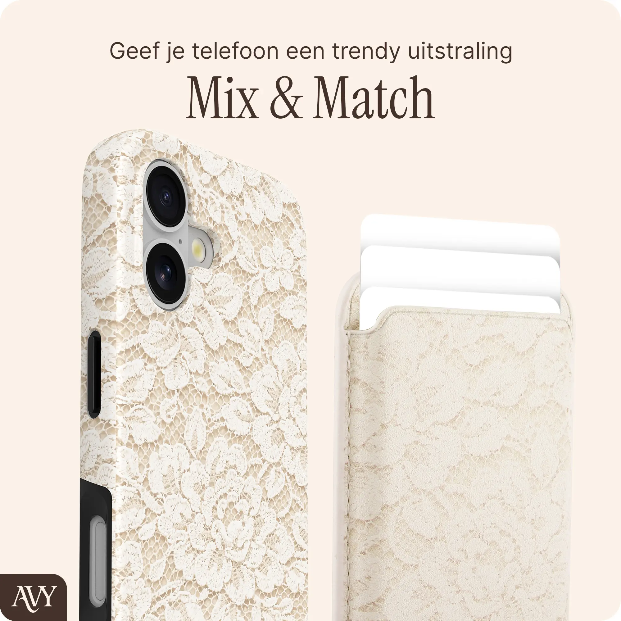 AVY Magnetische Wallet MagSafe Kaarthouder / Pasjeshouder Vintage Lace afbeelding 3