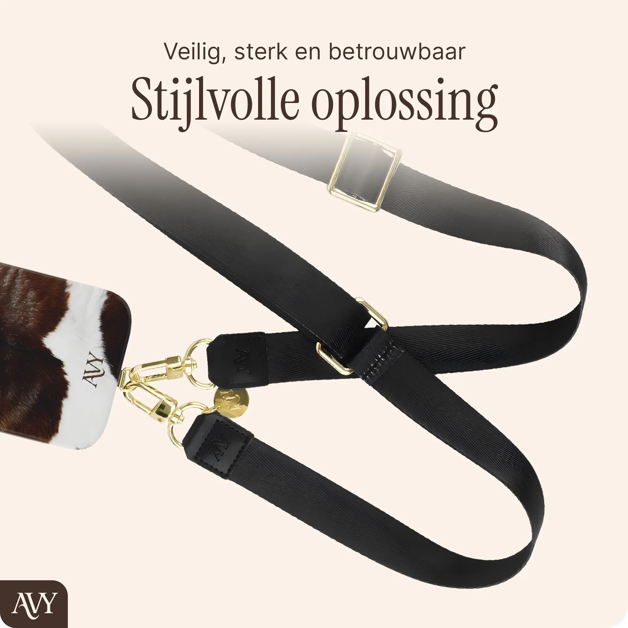 AVY Verstelbaar Nylon Crossbody Telefoonkoord (130CM) Black afbeelding 2
