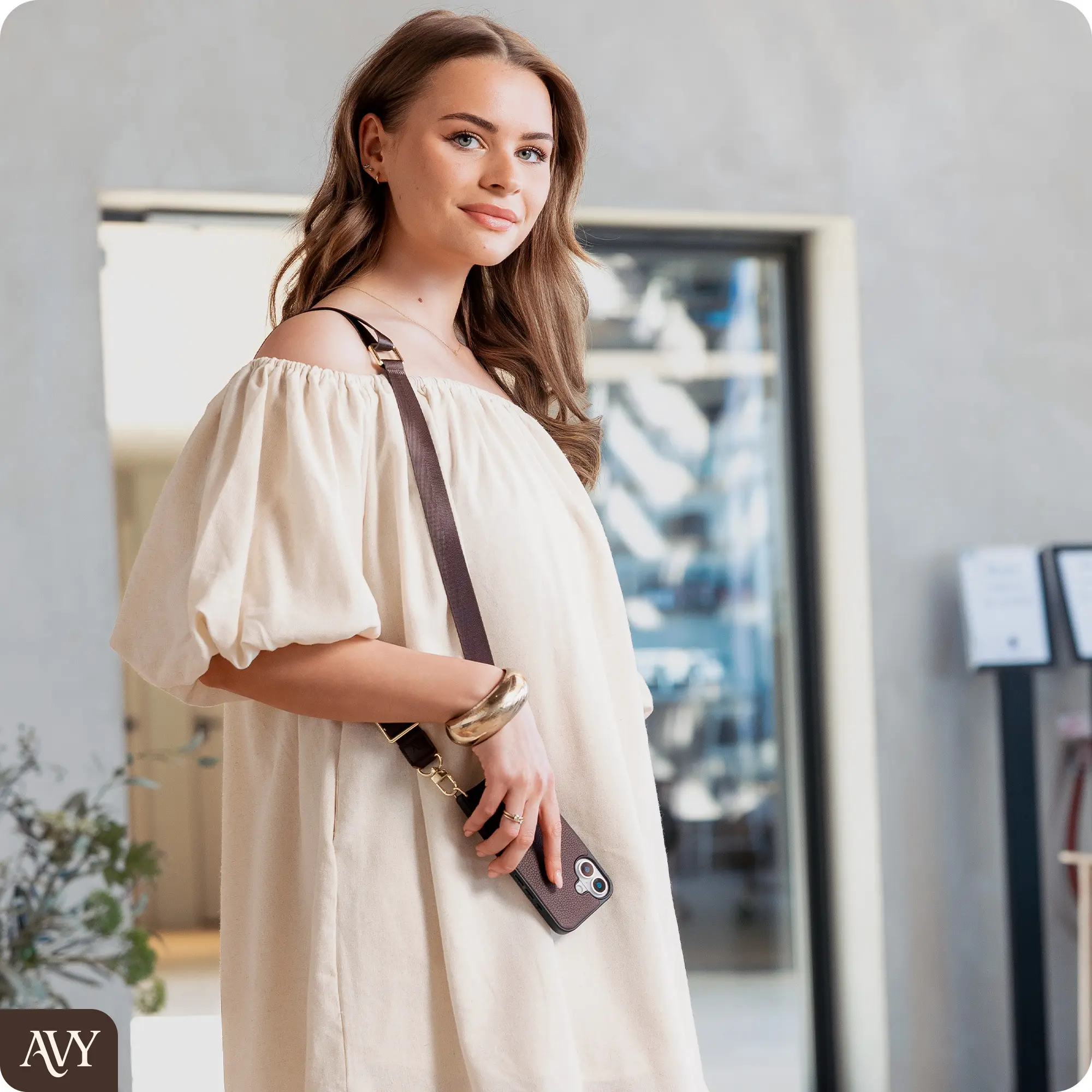 AVY Verstelbaar Nylon Crossbody Telefoonkoord (130CM) Brown afbeelding 3