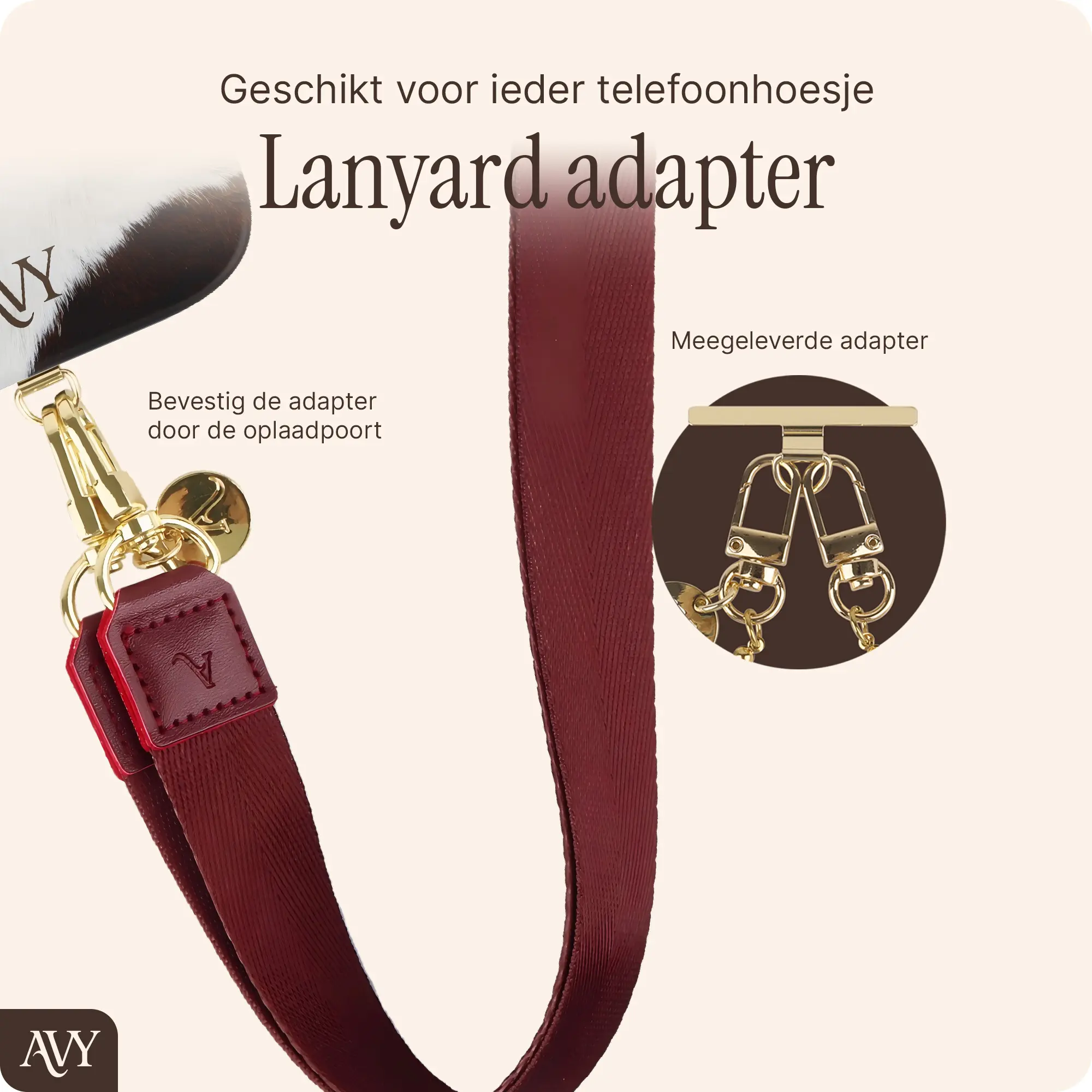 AVY Verstelbaar Nylon Crossbody Telefoonkoord (130CM) Burgundy afbeelding 5