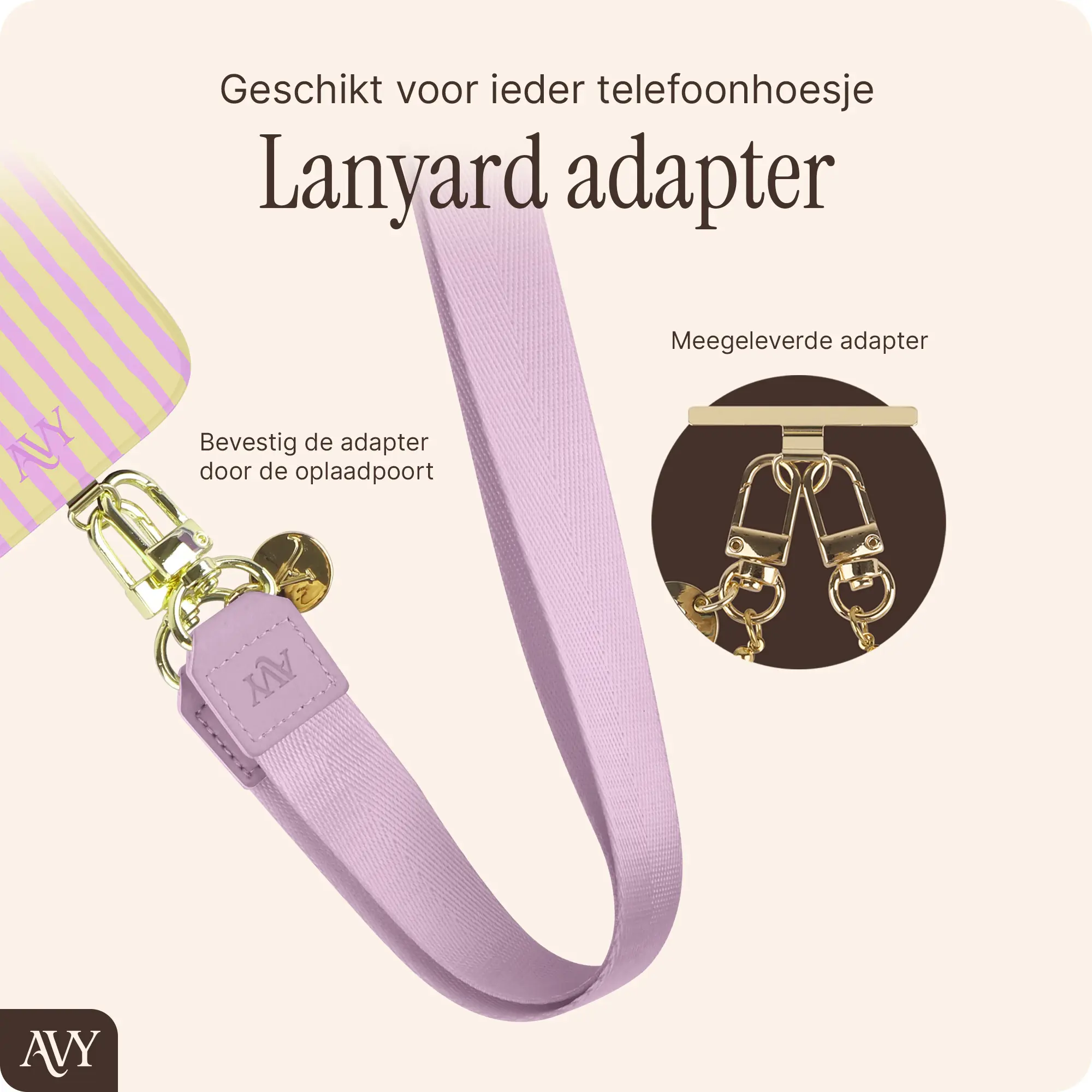 AVY Verstelbaar Nylon Crossbody Telefoonkoord (130CM) Purple afbeelding 2