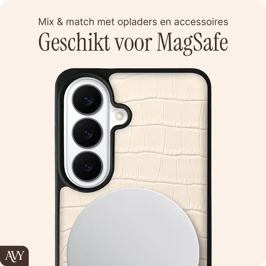 AVY Samsung Galaxy S26 Hoesje met Koord Haakjes MagSafe Leer Croco Beige afbeelding 7