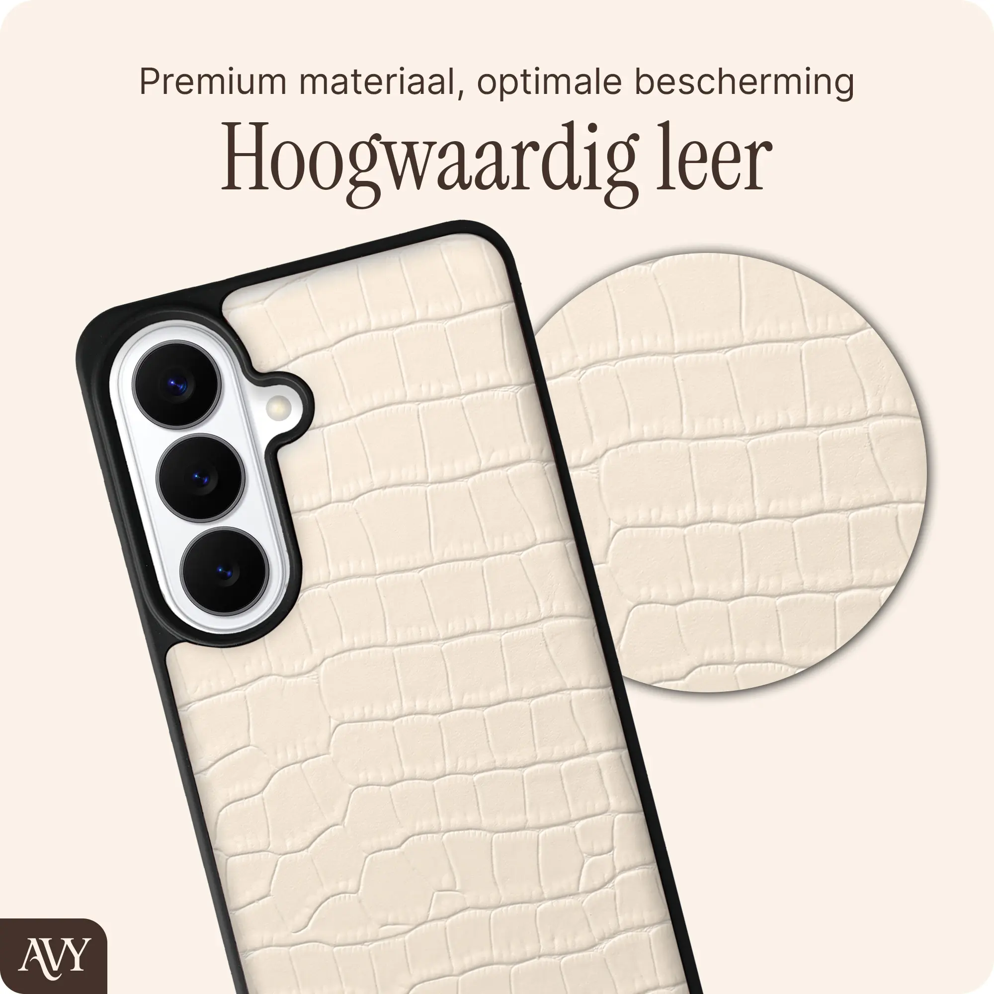 AVY Samsung Galaxy S26 Plus Hoesje met Koord Haakjes MagSafe Leer Croco Beige afbeelding 6