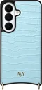 AVY Samsung Galaxy S26 Plus Hoesje met Koord Haakjes MagSafe Leer Croco Blauw