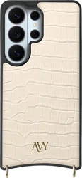 AVY Samsung Galaxy S26 Ultra Hoesje met Koord Haakjes MagSafe Leer Croco Beige afbeelding