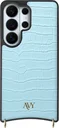 AVY Samsung Galaxy S26 Ultra Hoesje met Koord Haakjes MagSafe Leer Croco Blauw