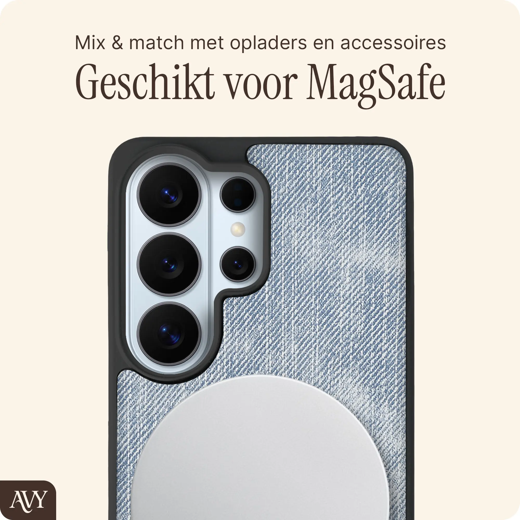 AVY Samsung Galaxy S26 Ultra Hoesje met Koord Haakjes MagSafe Denim afbeelding 6