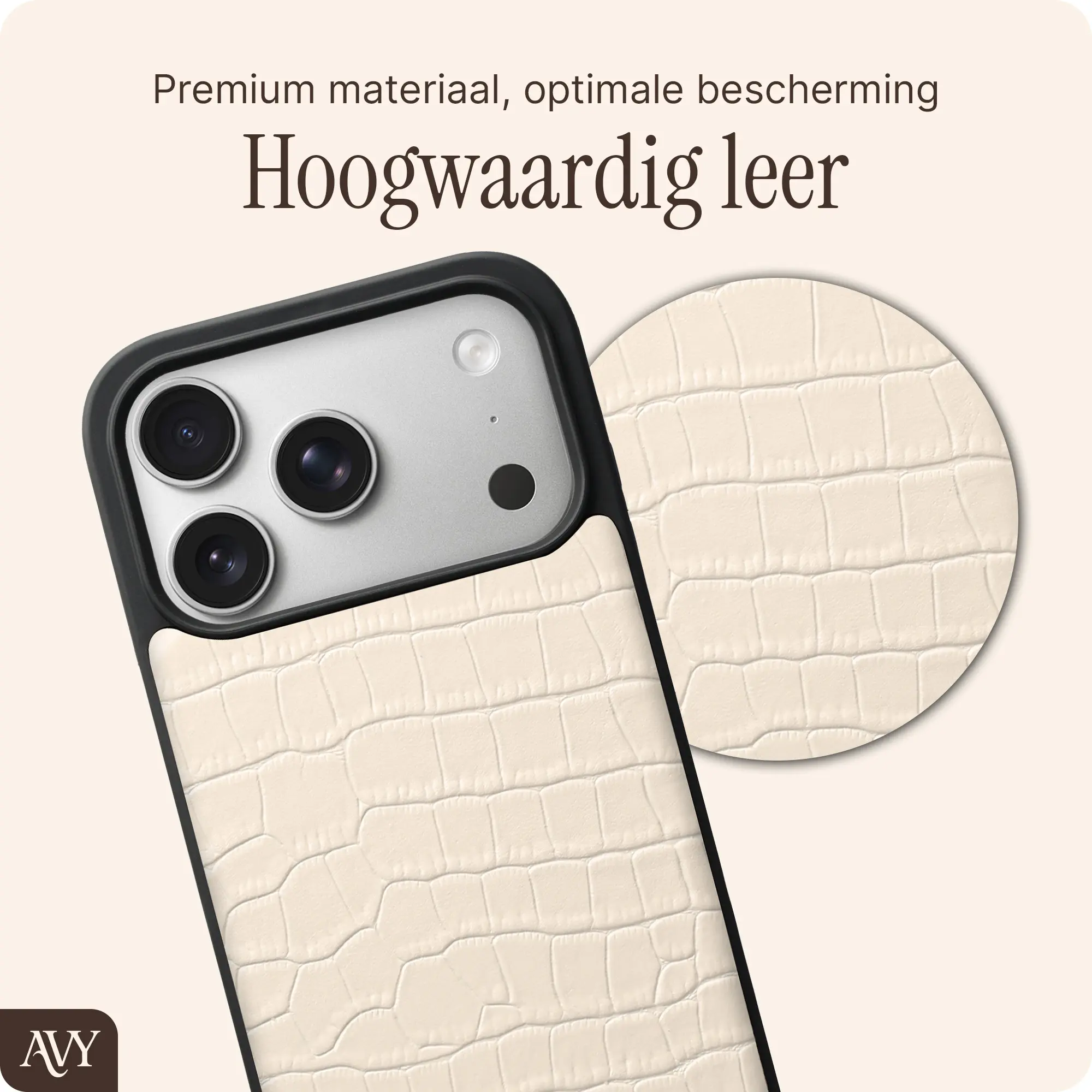 AVY Apple iPhone 17 Pro Hoesje met Koord Haakjes MagSafe Leer Croco Beige afbeelding 7