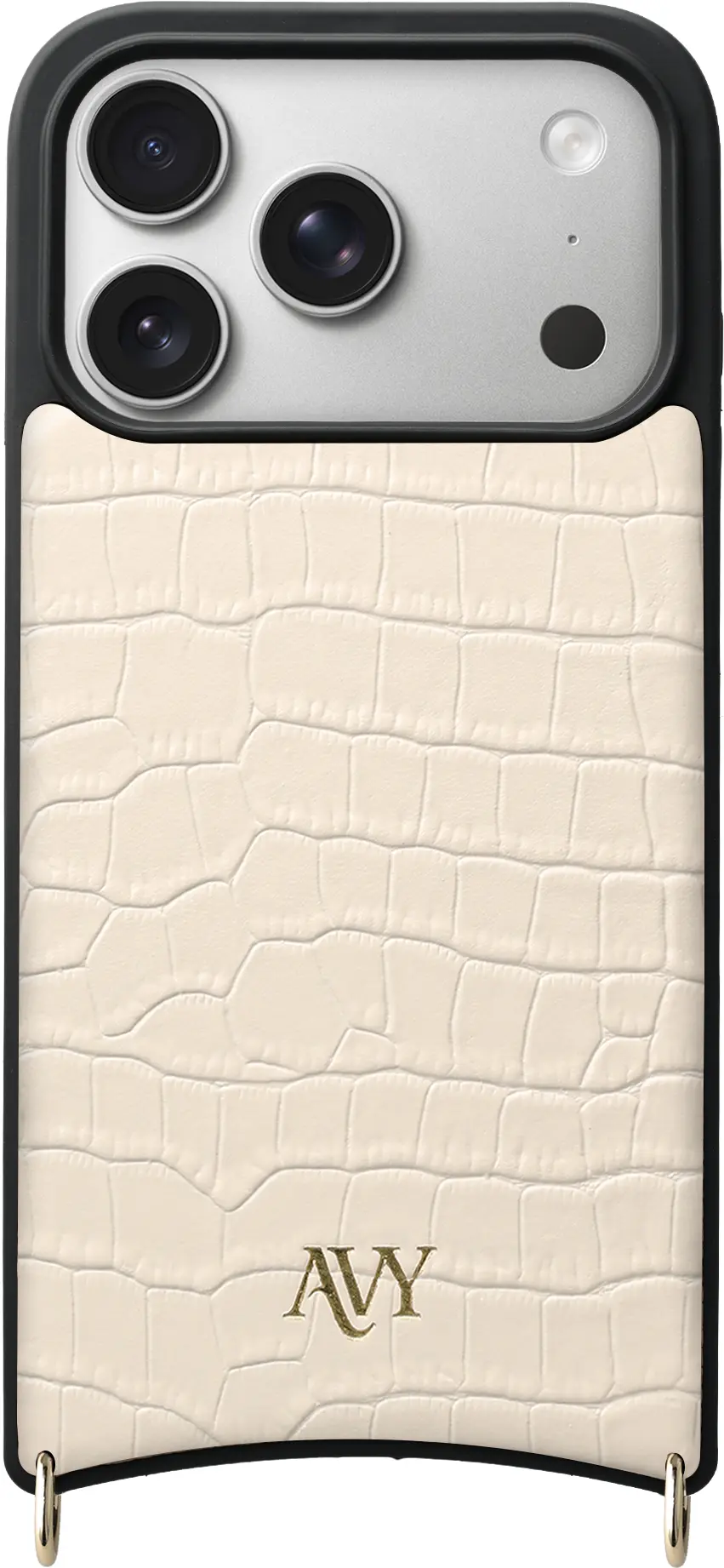 AVY Apple iPhone 17 Pro Hoesje met Koord Haakjes MagSafe Leer Croco Beige afbeelding 1