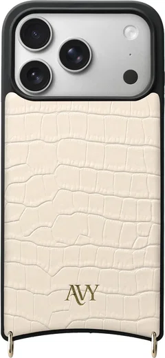 AVY Apple iPhone 17 Pro Hoesje met Koord Haakjes MagSafe Leer Croco Beige afbeelding 1
