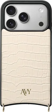 AVY Apple iPhone 17 Pro Hoesje met Koord Haakjes MagSafe Leer Croco Beige