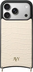AVY Apple iPhone 17 Pro Hoesje met Koord Haakjes MagSafe Leer Croco Beige afbeelding