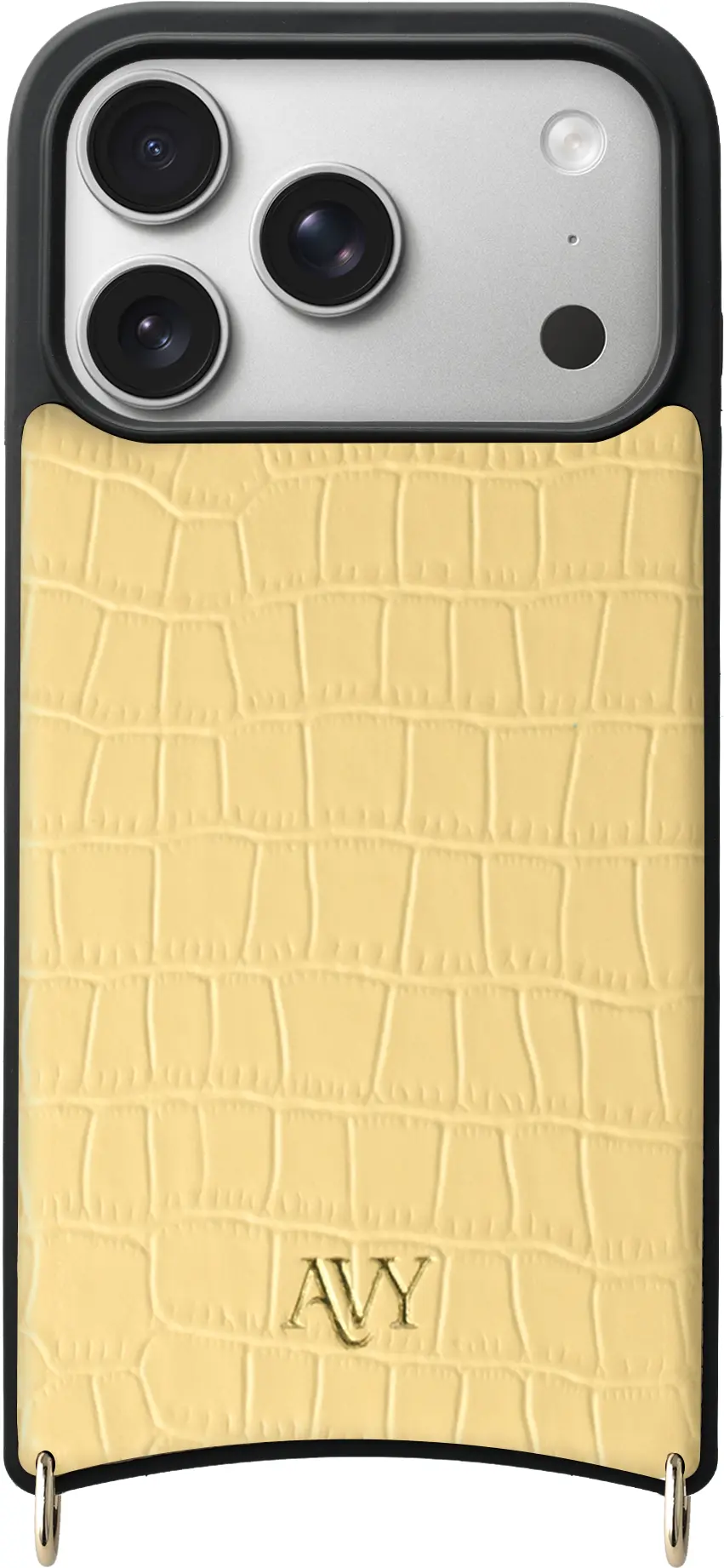 AVY Apple iPhone 17 Pro Hoesje met Koord Haakjes MagSafe Leer Croco Geel afbeelding 1