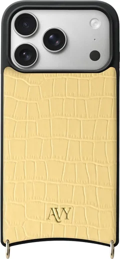 AVY Apple iPhone 17 Pro Hoesje met Koord Haakjes MagSafe Leer Croco Geel afbeelding 1