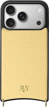 AVY Apple iPhone 17 Pro Hoesje met Koord Haakjes MagSafe Leer Croco Geel