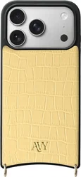 AVY Apple iPhone 17 Pro Hoesje met Koord Haakjes MagSafe Leer Croco Geel afbeelding