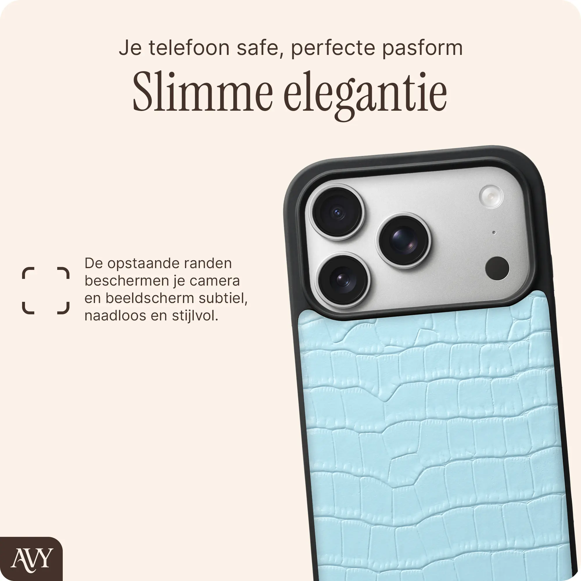 AVY Apple iPhone 17 Pro Hoesje met Koord Haakjes MagSafe Leer Croco Blauw afbeelding 9