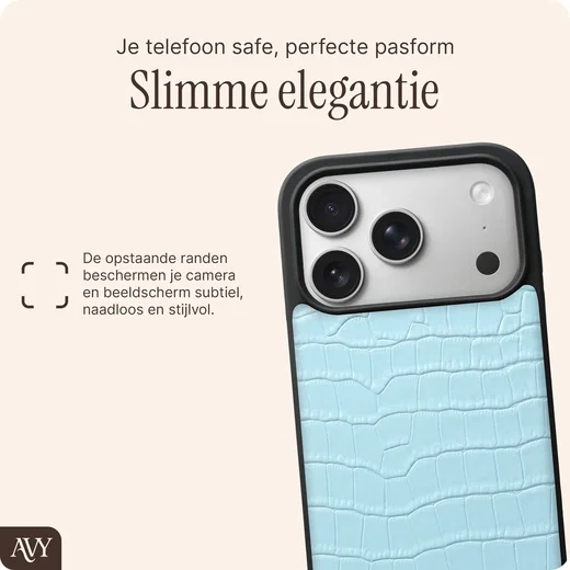 AVY Apple iPhone 17 Pro Hoesje met Koord Haakjes MagSafe Leer Croco Blauw afbeelding 9
