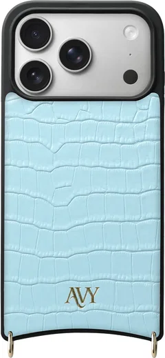 AVY Apple iPhone 17 Pro Hoesje met Koord Haakjes MagSafe Leer Croco Blauw afbeelding 1